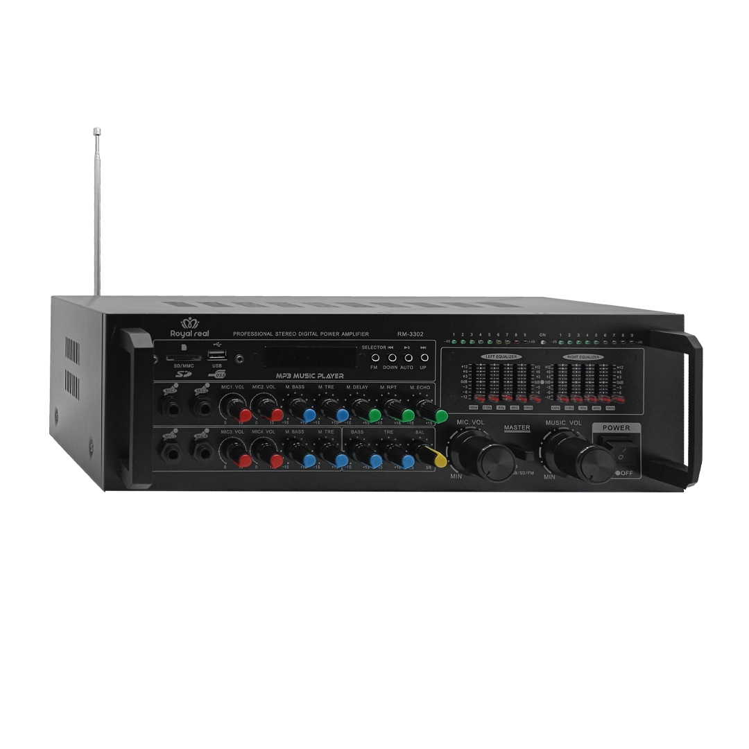 (1859) Amplificador de sonido casero planta 2500W RM-3302 usb/bluetooth/fm marca royal