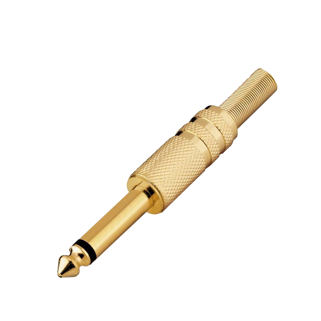 (2045) Conector plug 6.3 mono con cola dorado