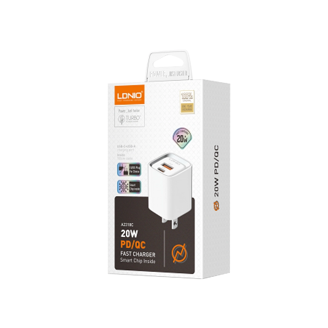 (2772) Cargador celular LDNIO USB C, USB A 20w blanco
