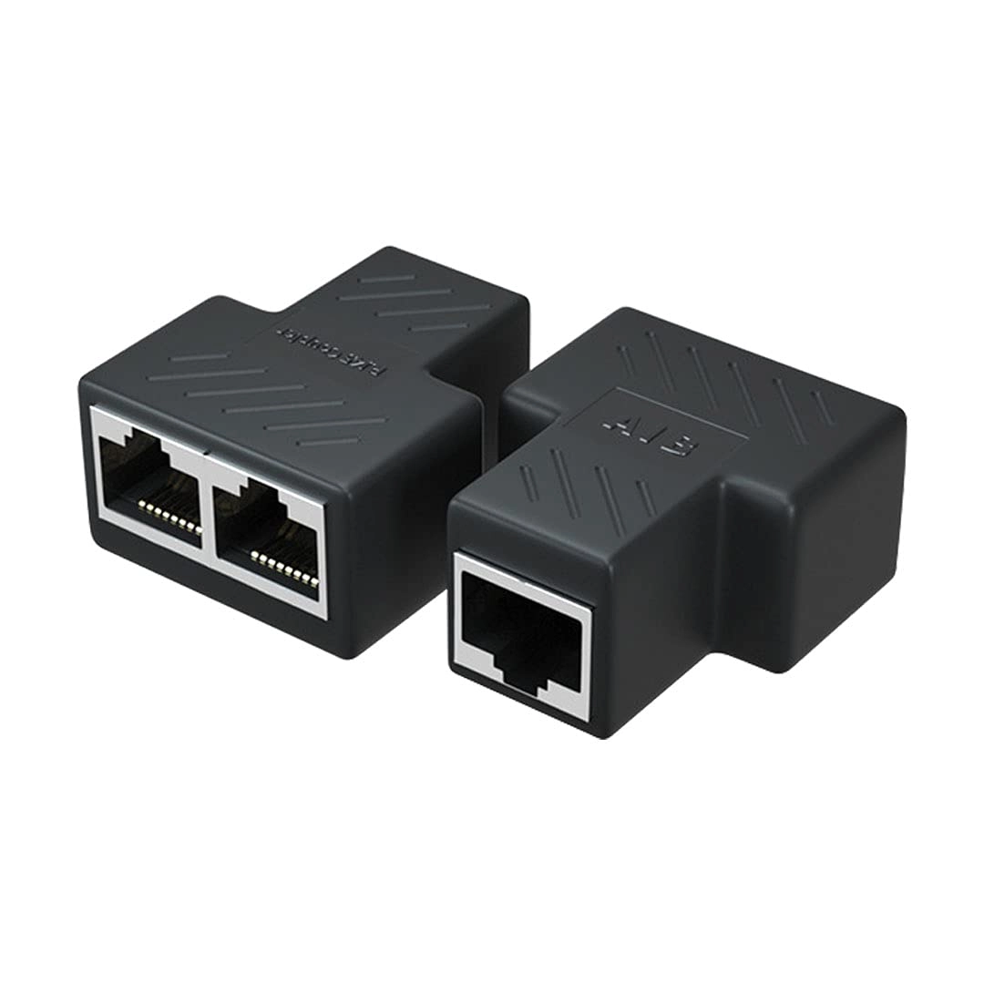 (3147) Adaptador rj45 1 hembra a 2 hembra alta calidad negro