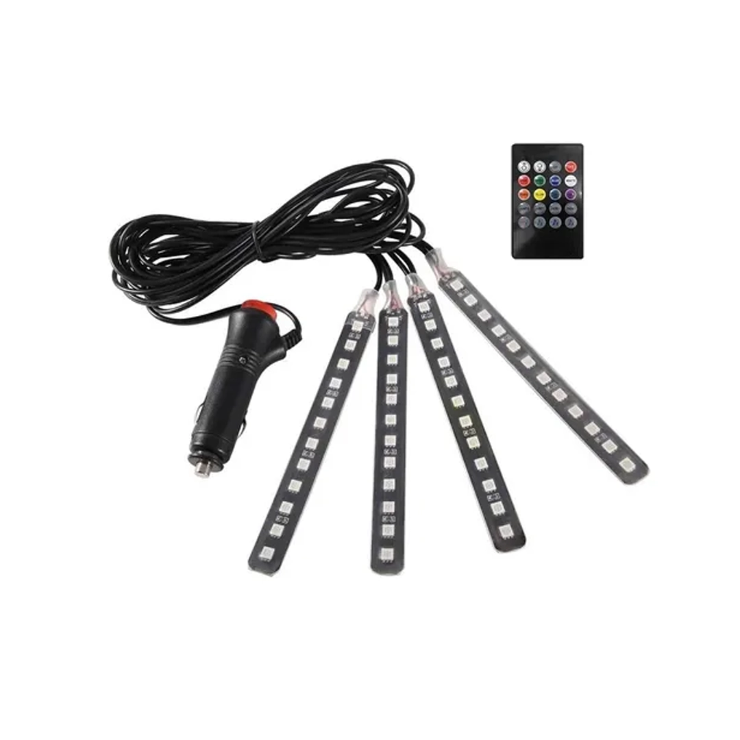 (3404) Cinta led 5050 rgb kit de 4 tiras 10.5&amp;quot; para carro 12v antiagua para interior c/control cigarrera