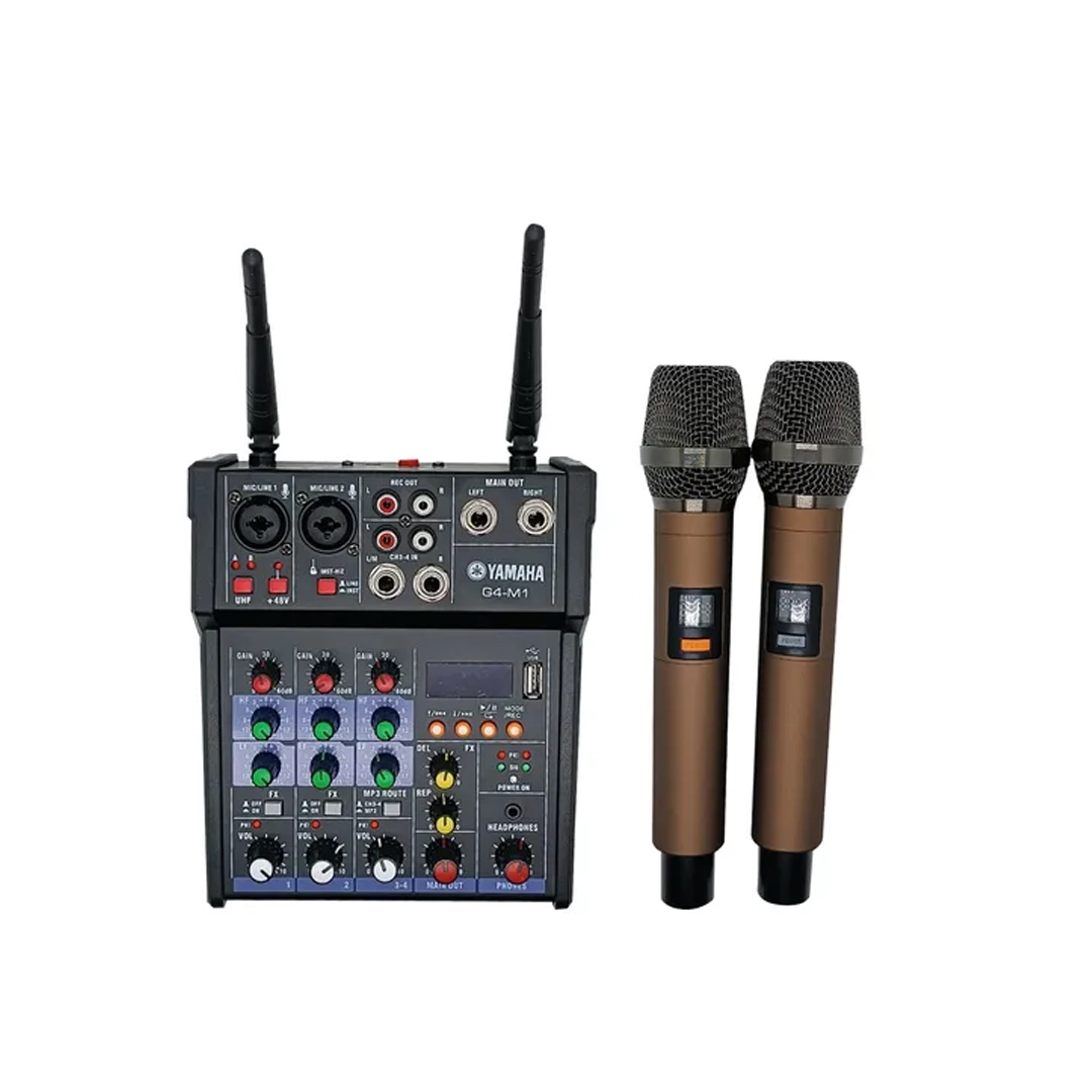 (3427) Consola yamaha pasiva g4-m1 con 2 micrófono inalámbrico